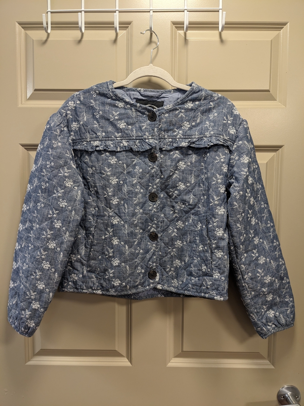 Scoop Quilted Eyelet Floral Embroidery Jacket with Puff Sleeves Sz S (4-6)